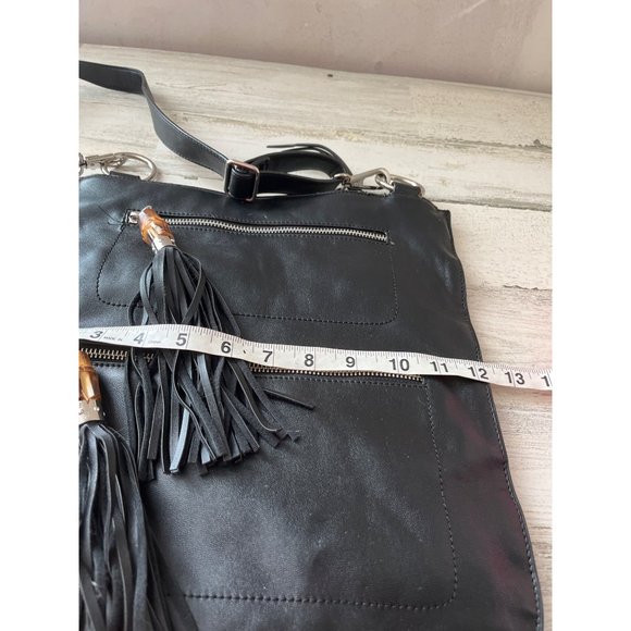 Sorial New York large adjustable strap black shoulder bag with zippers on front. - Picture 6 of 8